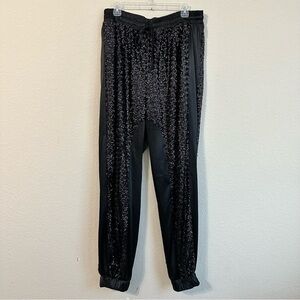 Monif C. Pants Black Sequins Joggers Satin Track Drawstring Plus Size NWT